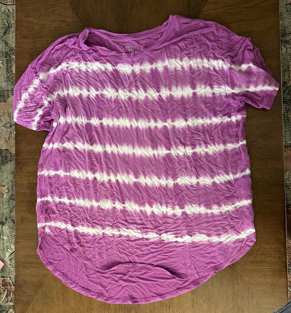 Time and Tru Purple Tie Dye Short Sleeve Crewneck Tunic Top L